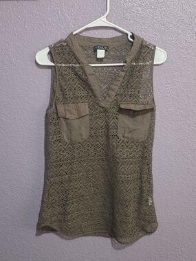 Venus Olive Crochet Sleeveless V-Neck Top